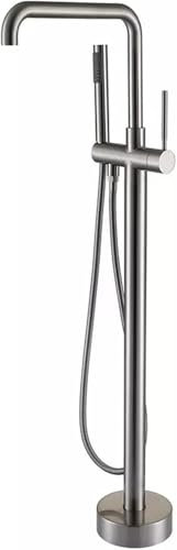 CSYQPDMBDL Grifo Bañera Exenta, Grifería Exenta de Bañera, Grifo de Ducha de pie de Acero Inoxidable 304 con Ducha de Mano, grifos mezcladores de bañera de una Sola manija(Brushed Nickel)