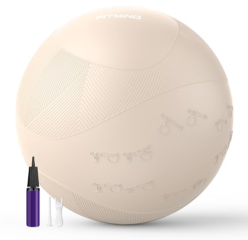 FITMIND Extra Thick Exercise Ball with Embossed Pattern,Yoga Ball 22in/26in/30in for Workout Pregnancy Stability,Anti-Burst and Slip Resistant Swiss Ball with Pump for Yoga, Pilates,Physical Therapy