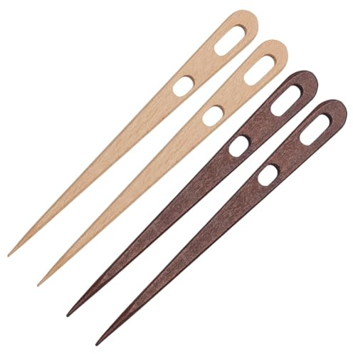 FREEBLOSS 4 agujas de madera de haya auténtica tradición para tejer sin nudos, herramienta ergonómica hecha a mano con punta de acero, perfecta para hilo de lana y arte de fibra histórica, 2 colores