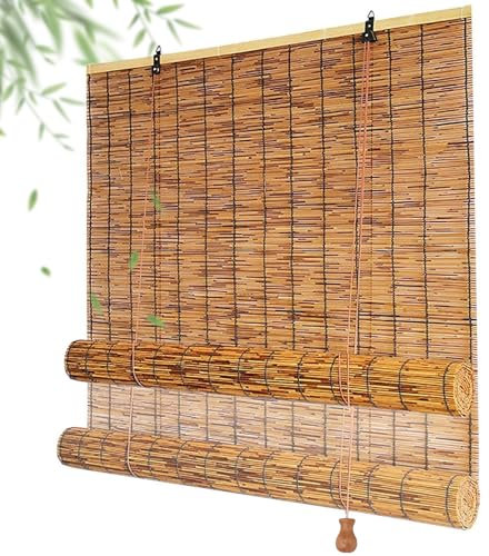 Outdoor Blackout Shade Bamboo Blinds For Patio Roll Up Sunshade 36 48 90 100 120 150 160 180cm Natural Reed Curtains Roman Made To Measure Blind Bamboo For Kitchen Windows/Door/Pergol/Balcony