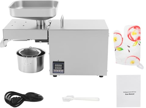 Pressa Olio Inox 304 Alimentare - Motore 610w Modalità Pressa Fredda/Calda, Resa 45% Temperatura Regolabile 40-240°C, Per Arachidi, Semi Di Girasole E Noci