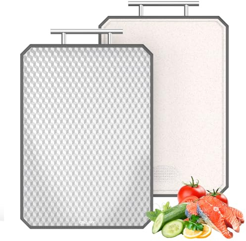 Callsky Cutting Board for Kitchen, Non Toxic Titanium Cutting Board, Double-Sided Metal Chopping Board with Juice Groove, Cutting Boards for Meat, Vegetables and Fruits, Dishwasher Safe Large 16”×11”