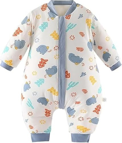 Anluomafuy Pijama Manta con Pies 1.0 TOG, Saco de Dormir para Bebé, Saco de Dormir de Algodón Unisex para Bebés, 100% Algodón, Varias Tallas, Otoño e Invierno, Dibujos Animados (azul, 110)