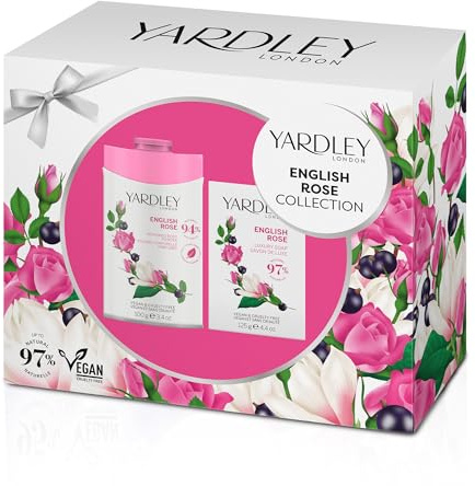 Yardley London Body Powder & Soap Collection - English Rose Aroma, Daily Moisturising Floral Skin Care, Vegan Luxury Gift Set for Women