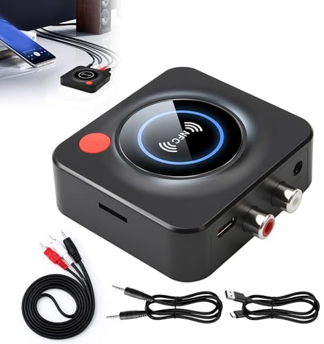 Ricevitore Bluetooth 5.1 con Adattatore Bluetooth RCA 3.5mm Jack AUX per Home Sistema Stereo, Ricevitore audio senza fili per Hi-Fi e Altoparlanti, Portata 30m, Modalità Bassa, Batteria Integrata