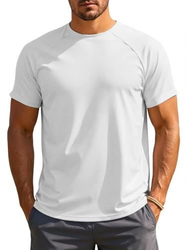 Runcati T-shirt fonctionnel à manches courtes pour homme - Col rond - Séchage rapide - Coupe ajustée - Décontracté - Couleur unie