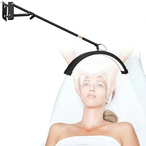 ZeahVeyora Lampe de cils murale LED en forme de demi-lune - Modes froid/chaud - Angle et hauteur réglables - Pour salon de coiffure - Pour salon de coiffure - Avec support de téléphone