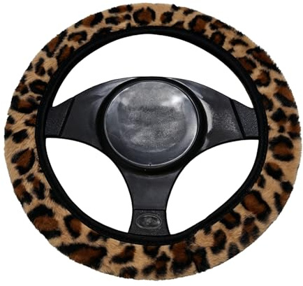 Rattmuff med Leopardmönster 38cm, Mjuk Plysch Rattöverdrag för Vinter, Halkfri Bilinteriör Tillbehör, Universell Passform