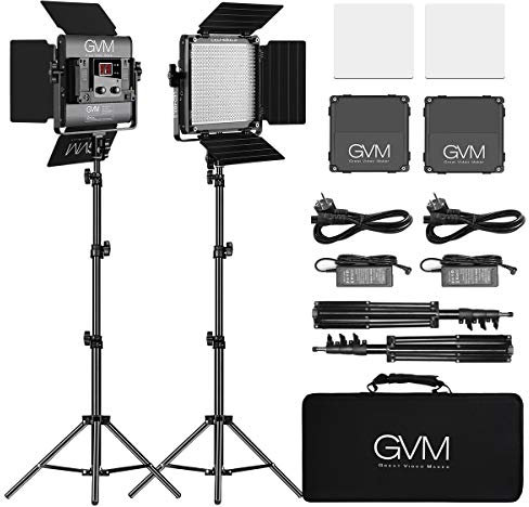 GVM 480 - Luz LED de vídeo con trípode, control de aplicación, 13000 Lux/0,5 m, temperatura bicolor de 2300 K-6800 K, luz LED continua para fotografía de estudio, grabación de vídeo, fotografía, juego