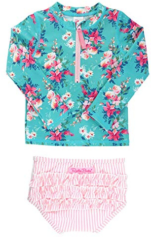 RuffleButts® Girls Fancy Me Floral Long Sleeve Rash Guard Bikini - 3T