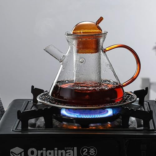 Amber Glass Teapot with Infuser & Strainer - Safe on Stovetop, 600ML for Loose Tea, Gas/Electric/Ceramic Heaters