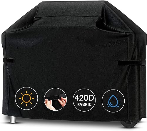 RICHIE Grillabdeckung, Grillabdeckung für den Außenbereich, 147x61x117 cm, 420D, strapazierfähig, wasserdicht, große Grillabdeckung mit Klettverschluss, winddicht, UV-beständig und reißfest/Schwarz