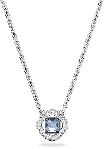 Swarovski Angelic Square Halskette, Weiße und Rhodinierte Damenhalskette mit Blauem Element und Strahlenden Swarovski Kristallen