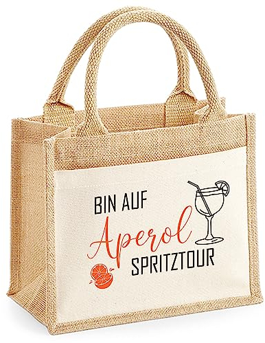Aperol Geschenk Bin auf Aperol Spritztour | Geschenktasche Aperol Jute Tasche Gartenparty JGA Junggesellenabschied | kleine Geschenktasche Getränk Freundin | Aperol als Geschenk verpacken