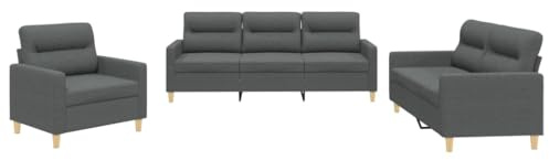 vidaXL Soffgrupp med dynor 3 delar Mörkgrå tyg, soffa, soffa, tygsoffa, soffa, lounge soffa, stoppad soffa, soffsittplatser, vardagsrumssittplatser