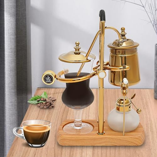 HOARLICN Glassiphon Kaffeemaschine, 4 Tassen Retro Kaffeebereiter 400ml Gold Heimgebrauch Siphon Kaffeemaschine Set Vakuum-Kaffeebereiter Geeignet Für Kaffee Und Tee Vintage Design
