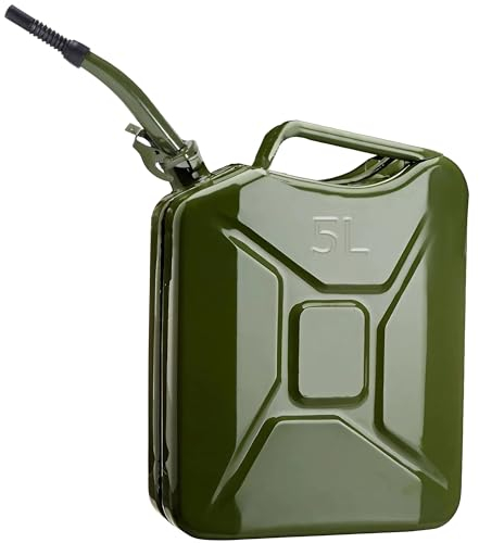 ESTO Tanica Benzina in Metallo Verde Militare Capacità 5L, 10L, 20L Con o Senza Beccuccio, Chiusura di Sicurezza, Antiruggine Certificata UN Trasporto Merci Pericolose 5 LITRI/CON BECCUCCIO