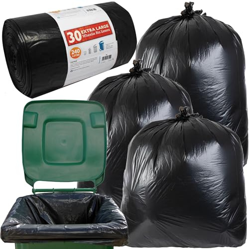 Black Wheelie Bin Liners 240L Large Capacity Refuse Sacks Black Bin Bags For Outdoor Garden Bins Garbage/Rubbish Bags (30 Bags)