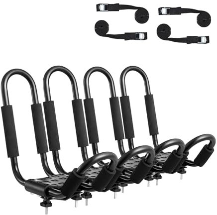 VEVOR Kajak-Dachgepäckträger, 2 Paar J-Bar, Weicher Dachgepäckträger, Befestigung Oben, Träger für Kajak, Surfbrett, Kanu, SUP, Skiboard, Montage an Auto, SUV, LKW, 2 Kajaks