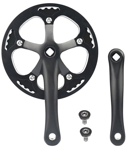 WEEROCK E-Bike/Bicycle Crankset MTB Road Bike Crank Set 46T Charing Alumininum Alloy Single Side Chain Cover and 170mm Arm, Compatible with Single Speed Bicycle and 6/7/8/9 Speeds Bicycles, Black
