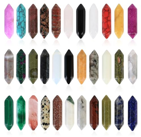 Juego de 20 varillas de cristal curativas, piedras y cristales y piedras preciosas, cristales curativos hexagonales, juego de piedras chakras, objetos naturales para meditación Reiki objetos regalo