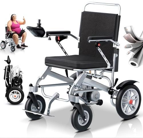 ZQHQKJ Sedia a rotelle elettrica ultraleggera, pieghevole, motore da 500 W, portata 25 ~ 55 KM, batteria al litio, portata 150 kg, per anziani, viaggi e fuoristrada, doppio assorbimento degli urti per