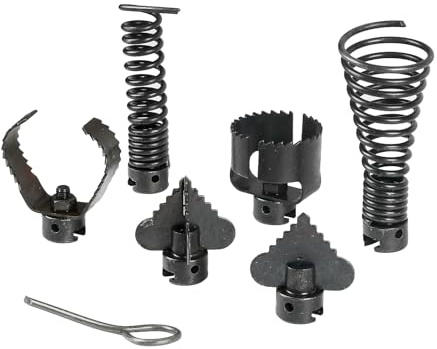 7-Piece Drain Auger Attachment Set for 1-3/16(30MM) 4-8Pipes (Root Cutter, Butter Cutter & Spring Key) – Compatible with 1-1/4”, 1-1/2” & 6/5” Drain Cleaning Machines