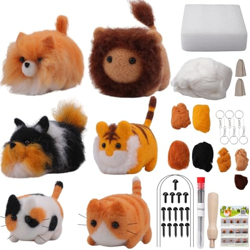 LetCart Kit de fieltro de aguja de animales para principiantes, kit de iniciación de fieltro de lana de 6 piezas con instrucciones paso a paso (idioma español no garantizado)