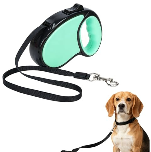 Retractable Dog Leash,16 Ft Dog Retractable Leash,with Anti Slip Handle,Strong Nylon Tape No Tangle,One Handed Brake,Pause,Lock,Suitable for Small and Medium Sized Dogs（Green）