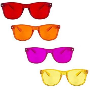 Color Therapy Glasses – Confidence Kit 4-Pack (Red, Orange, Magenta, Yellow) | Energy-Boosting Chromotherapy Glasses for Mood, Motivation, and Positive Vibes