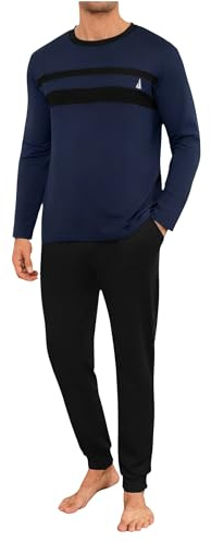 Marvmys Pijama Hombre Invierno Algodón Conjunto de Pijama Manga Larga para Hombre con Pantalones de Puño Ropa de Dormir Cálida Cómoda