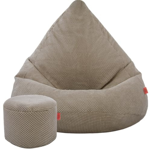 Pouf Poltrona Sacco con Poggiapiedi Cappuccino 95x95x120 cm - Poltrona Pouf Sacco XXL - Morbido e Confortevole - Bean Bag per Adulti e Bambini - Fodera Lavabile - Mobili per Soggiorno