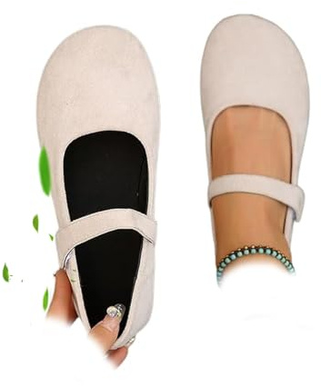 AMOUSDRDR Zapatos planos ortopédicos de gamuza Mary Jane para mujer, puntera redonda, de gamuza, suaves, cómodos, ortopédicos, zapatos de ballet Mary Jane, White, 0 UK