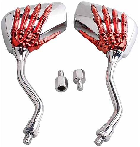 Heart Horse 1 Pair Universal Motorcycle Scooter Chrome High Definition Skeleton Hands Claw Side Rear View Mirrors for Motorbike E-Bikes ATV with 10mm and 8mm Thread - Red