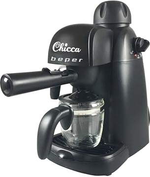 BEPER BC.002 Cafetera Espresso, Espuma, Espresso machine,240 ml, 800W, Jarra graduada en tazas, Única palanca de control, Negro