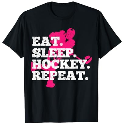 Pink Eat Sleep Hockey Repeat T-Shirt Girl Hockey Lovers Gift