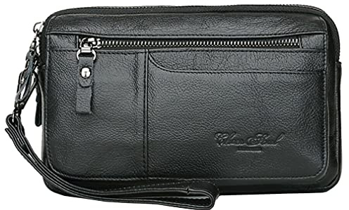 KPYWZER Leather Clutch Purse Wallet Men Wristlet Organizer Holder Wrist Bag Pack Business Handbag Black