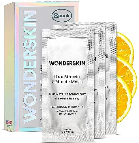 Wonderskin 8 Minute Mask, Hydrating and Anti Aging Face Mask Packed with Vitamin C and Niacinamide, Moisturizing Face Masks Pack of 8