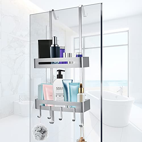 GJCrafts Étagère de Douche à Suspendre A poser sans percer Accessoire de Rangement Salle de Bain Pour douche avec paroi ou porte vitrée