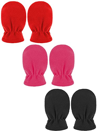 Boyiee 3 Paar Neugeborene Baby und Kleinkind Winter Fäustlinge Handschuhe Fleece (Schwarz, Rot, Rosenrot, 0-6 Monate)