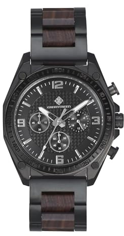 GREENTREEN Orologio Legno Uomo Cronografo Multifunzione: 5 ATM Impermeabile - Orologio da Polso al Quarzo per l'uso quotidiano Escursionismo e Jogging - Idee Regalo per Marito Padre e Figlio