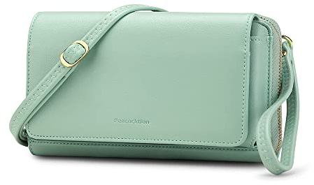 Peacocktion Damaxelväska, liten crossbody-väska, handledsväskor, plånbok med crossbody och handled, 2 remmar, mobiltelefonficka för upphängning med RFID-korthållare, 01-ljus grön, Utility