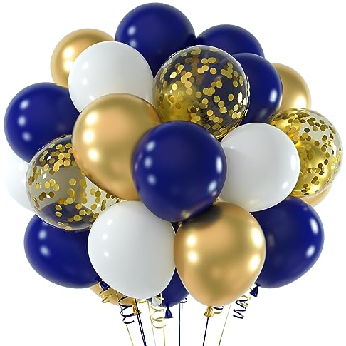 NEBURORA Navy Blue and Gold Confetti Balloons 60pcs 12inch Party Balloons Kit for Birthday Party Wedding Graduation Holiday Celebrating Balloon Decoration