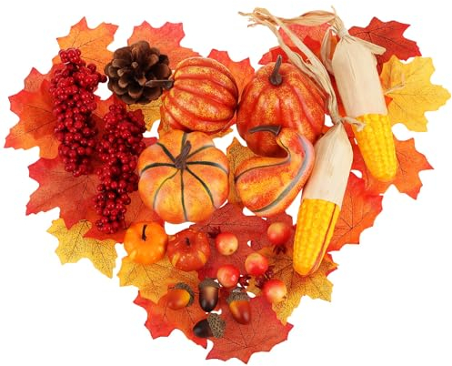 com-four® Set di Decorazioni Autunnali da 49 Pezzi - Decorazione da Tavola per l'Autunno - Set Artigianale Fai-da-Te per Raccolte e Ghirlande di Porte - Grande Decorazione a Dispersione (49 pezzi)