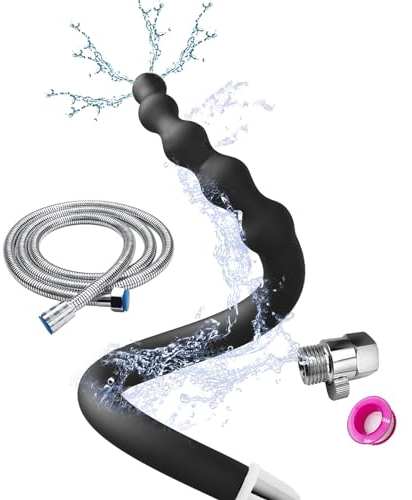 Shower Set 4 Holes Sprayer Enema Comfort Silicone Hose Enema Nozzle Accessory Woman Man 58cm + 150cm Hose (Black)