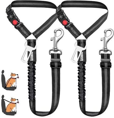 MOLHEM Confezione da 2 cinture di sicurezza per cani, regolabili, elastiche di sicurezza, per auto, anti shock, con imbottitura elastica (nero)