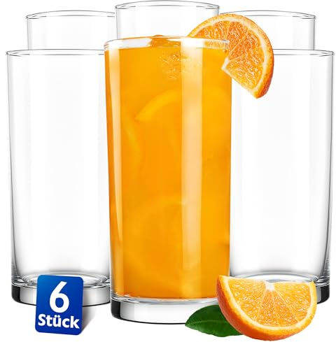 KONZEPT Gläser Set 6-teiliges 280ml Transparente Longdrinkgläser Set, Wassergläser Spülmaschinenfest, Ideal als Saftglas