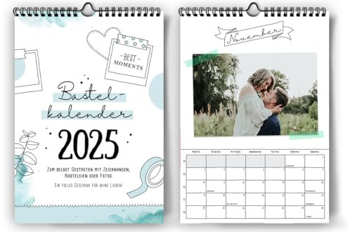 Fotokalender zum selbst gestalten 2025, Wandkalender zum Aufhängen, Jahreskalender mit Monatsübersicht, Fotokalender zum Basteln und Beschriften, DIY Kalender, tolles Geschenk