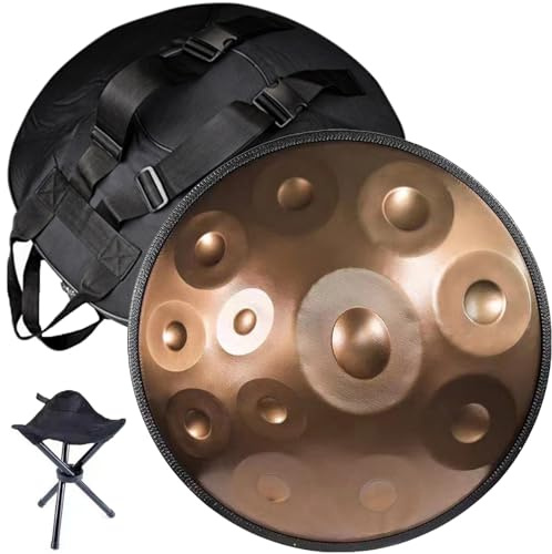 Handpan Drum Für Klangheilung, Persönliche Meditation, Yoga, Handpan Schlaginstrument D-Moll 9/10/12-Noten 432 Hz/440 Hz Stahl-Handtrommel Mit Ständer, Schlägel,56cm(Gold,12 Notes(440HZ))