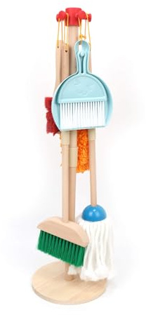 Rebecca Mobili Set Pulizie Giocattolo in Legno, Attrezzi Pulizie per Bambini, Gioco Montessoriano, per Bambini da 3 Anni, Idea Regalo per Bambini - Misure HxLxP: 70 x 20 x 20 cm - Art. KR9011